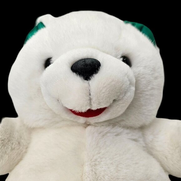 90s Fairview Plush Bear White 12" Christmas Teddy Green Satiny Paws Unisex Toy - Picture 1 of 9